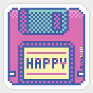 Happy Geek Pink Retro Floppy Disk Pixel Art Sticker